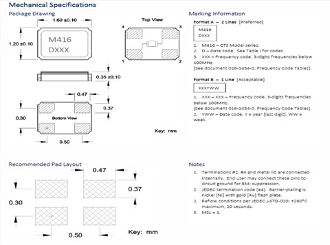 CTS晶振,1612贴片晶振,416晶振,416F26022CKR晶振