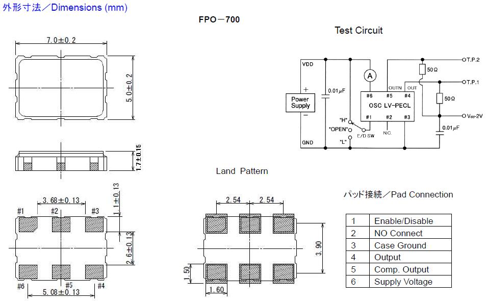 Fujicom晶振,贴片晶振,FPO-700晶振,SMD型LVPECL输出晶振